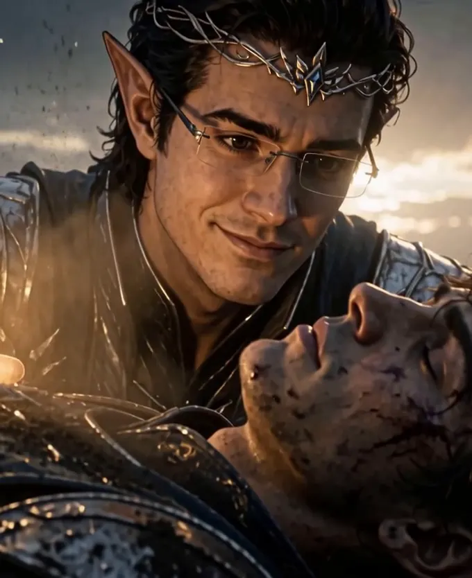 Faelor the high elf healing a fallen knight with a glowing hand