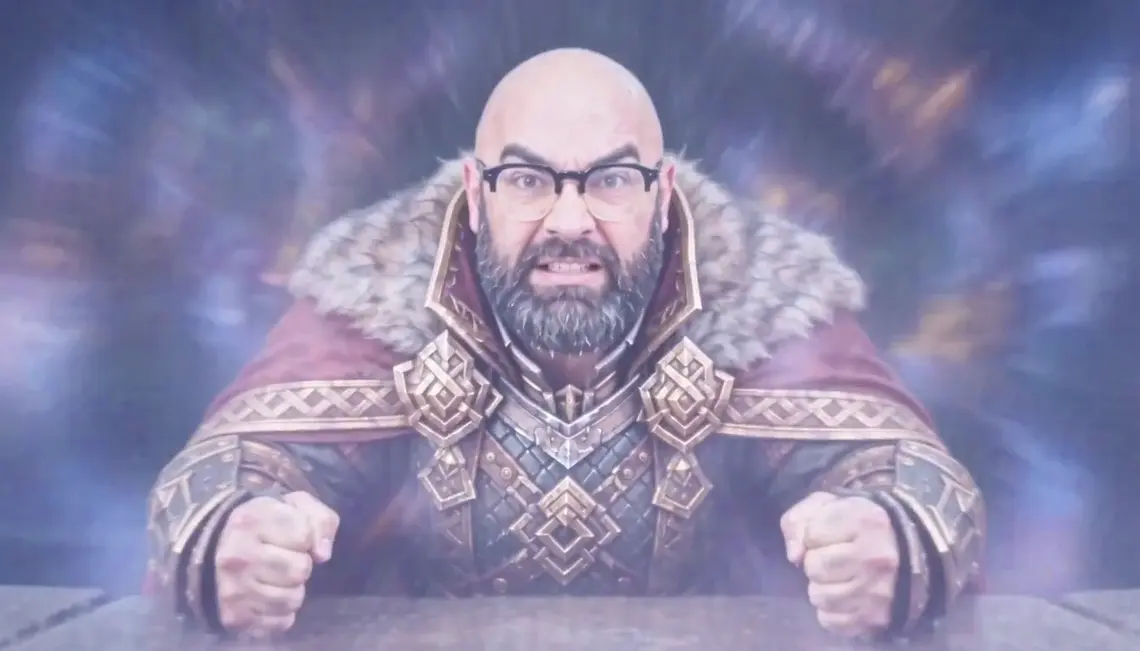 Borin mid-teleport, fists clenched inside the vortex