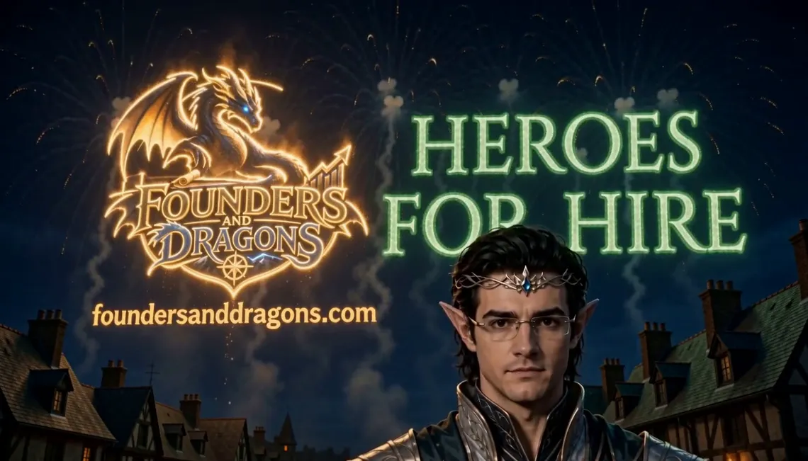Heroes for hire — the finale card of Episode 2, spelled out in fireworks beside Faelor