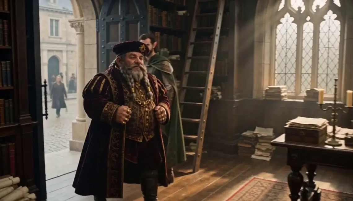 Anselm, the client, arrives at the library door