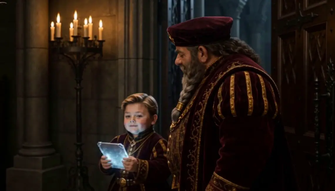 Little Timmy shows off a glowing magic slate