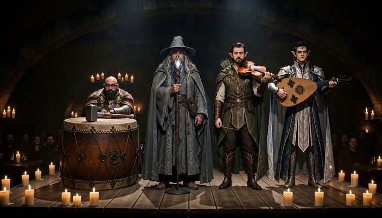 The party as a candlelit tavern band — The Potions of Voice Charming
