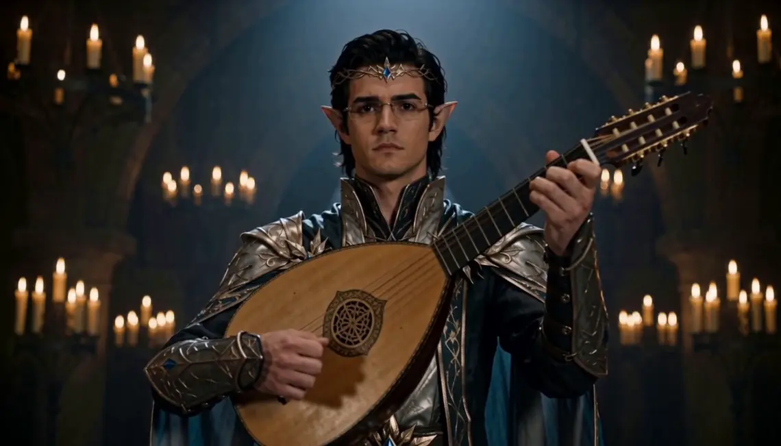Faelor on the elven lute, centre stage