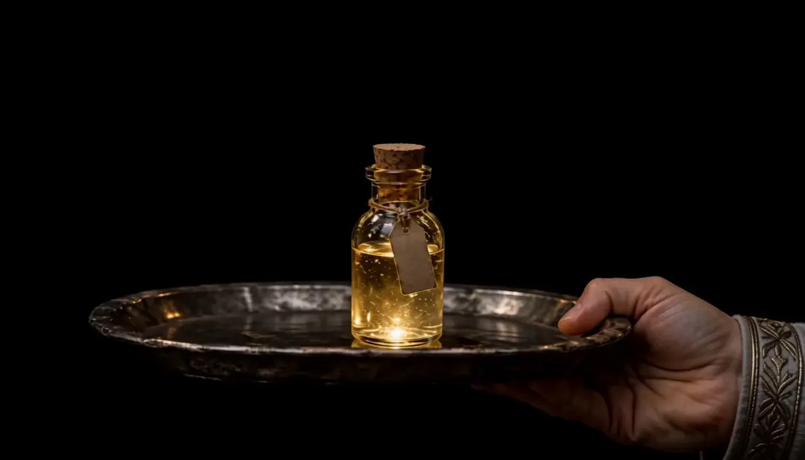 A voice-charming potion offered on a silver tray