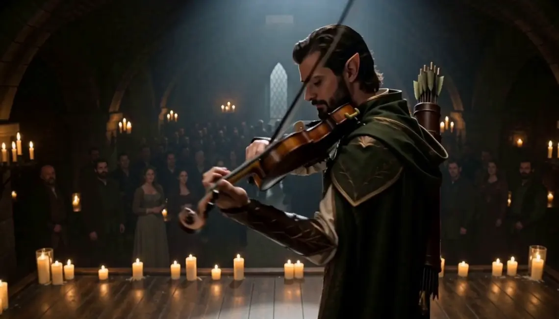 Bram plays the violin among the candles